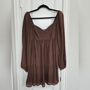 Women's Brown Long-Sleeve Peasant Dress